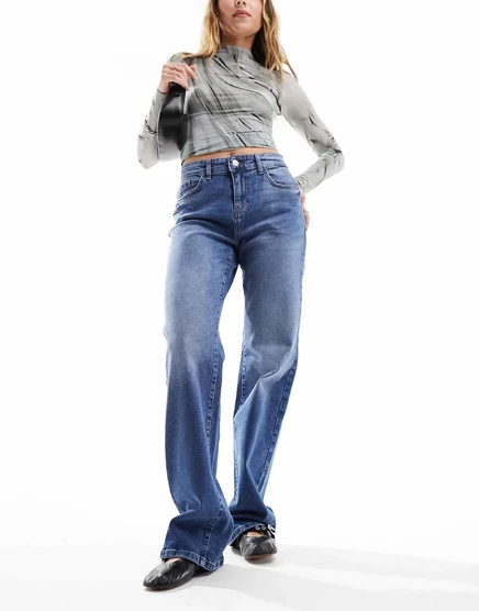 Синие широкие джинсы Noisy May Yolanda medium blue denim