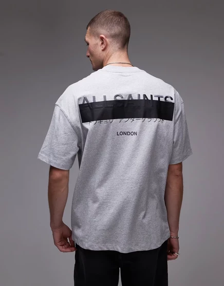 Мужская футболка AllSaints Redact оверсайз, серый меланж