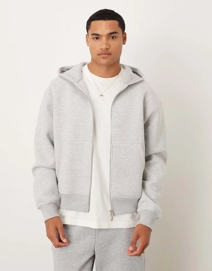 Объемная толстовка на молнии с капюшоном свободного кроя от ASOS DESIGN из ткани цвета ледяного вереска в стиле скуба ice marl