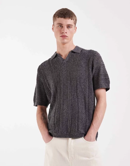 Мужское поло ASOS Design вязаное, черное