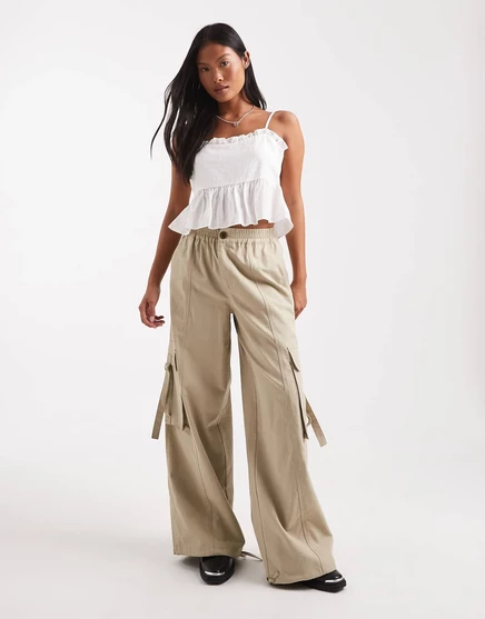 ДИЗАЙНЕРСКИЕ брюки ASOS с узором Petite oversize из выстиранной верблюжьей шерсти camel