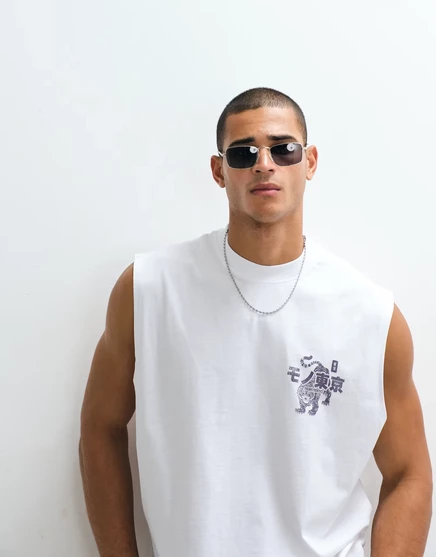 Мужская майка ASOS Design оверсайз, тигровый принт, белая