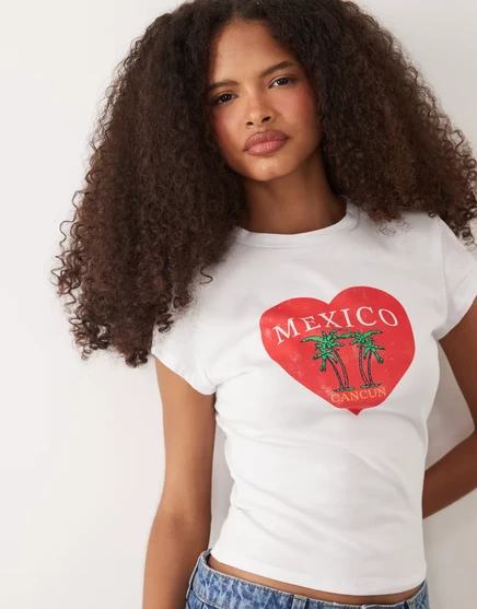 Женская укороченная футболка ASOS Design с принтом Mexico, белая
