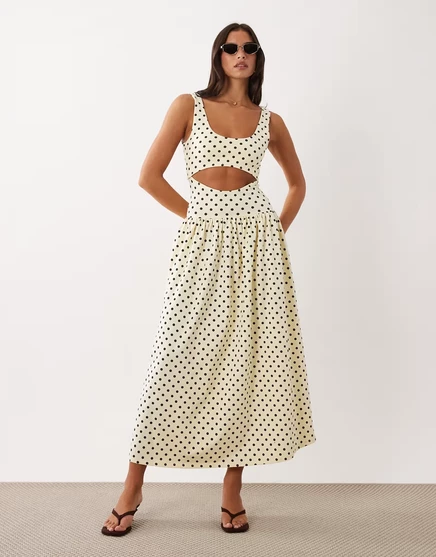 Женское миди-платье ASOS Design с вырезами в горох, желтое
