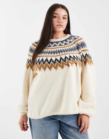 ЕДИНСТВЕННЫЙ бежевый свитер с округлым рукавом-баллоном fair isle beige