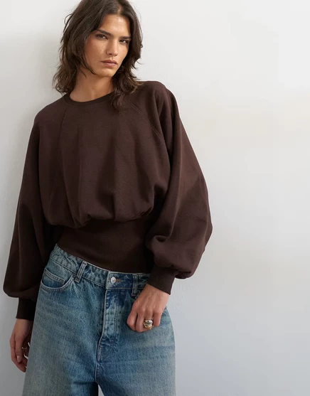 Женский свитшот Topshop со сборками на талии, шоколадный