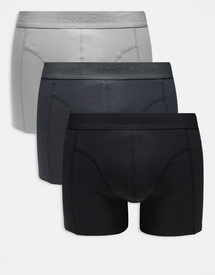 Боксерские трусы Jack &Jones из 3-х упаковок черного и серого цветов black