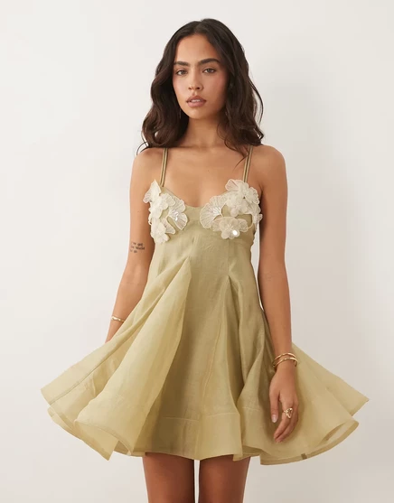 Женское мини-платье ASOS Design с цветочным декором, бежевое