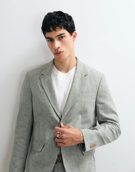 Приталенный пиджак из льняной смеси премиум-класса от Jack &amp Jones цвета шалфея - часть комплекта smokey olive