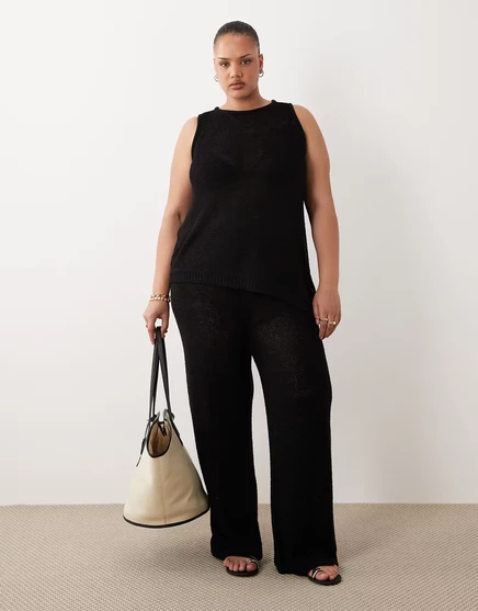 Облегающий топ а-силуэта с отделкой из тесьмы ASOS DESIGN Curve черного цвета - часть комплекта черного цвета