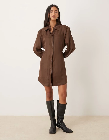 Женское платье-рубашка ASOS Design с поясом, шоколадное