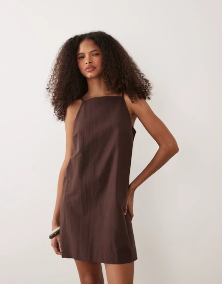 Женское платье ASOS Design мини из льняной смеси, шоколадное