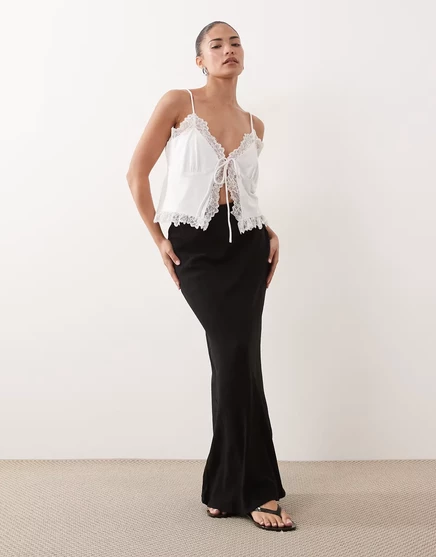 Женская юбка Asos Petite косого кроя, льняная, черная