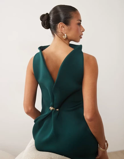 Женское платье макси ASOS Design бандо с косточками, неопрен, бутылочно-зеленое