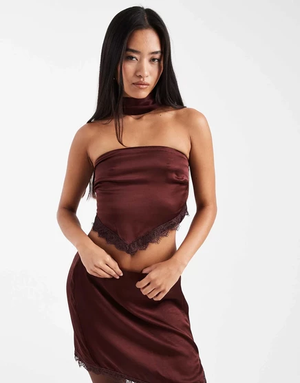 Топ-шарф Miss Selfridge с завязкой на шее шоколадного цвета - часть комплекта brown