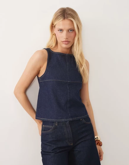 Женский джинсовый топ ASOS Design открытая спина, голубой