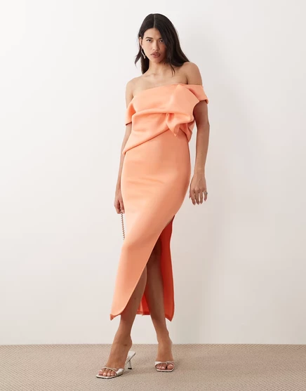 Женское миди-платье ASOS Design Scrunch Drape, коралловое