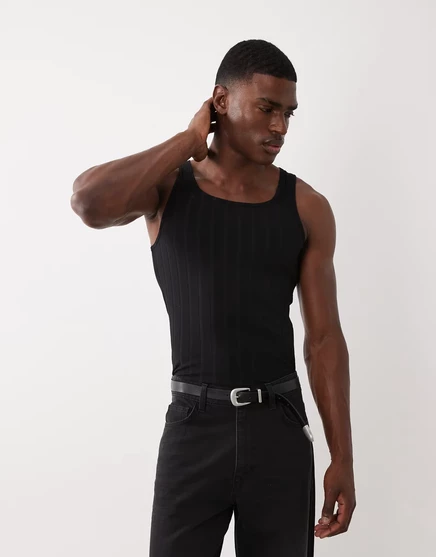 Мужская майка ASOS Design Muscle Fit с квадратным вырезом, черная