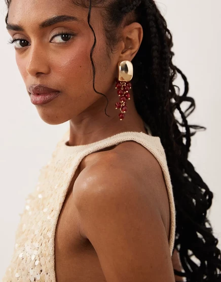 Женские серьги ASOS Design с бордовыми бусинами, золотистые