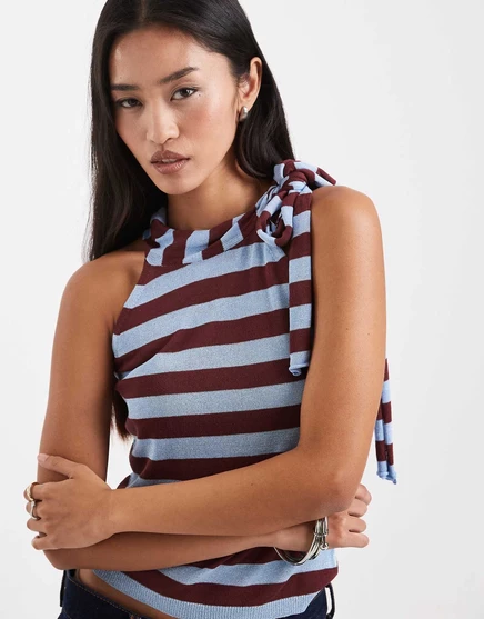 Топ с завязкой на шее из блестящего трикотажа в сговоре blue stripe