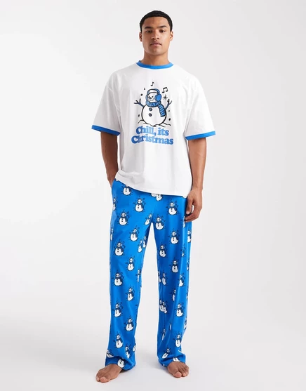 Мужской пижамный комплект ASOS Design с снеговиком, синий