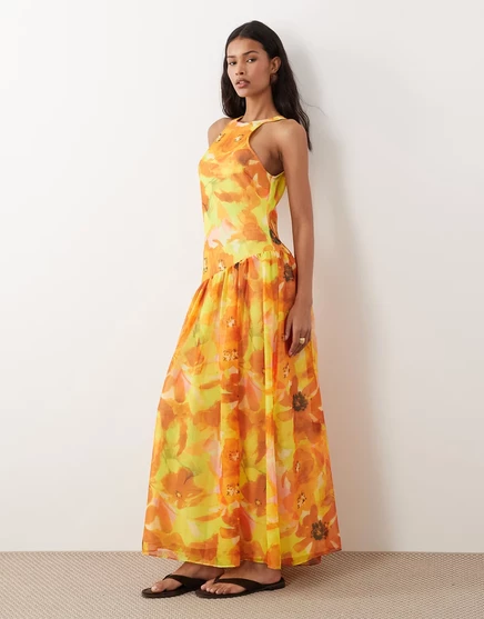 Женское платье ASOS Design макси с борцовкой и асимметричной талией, цветочное