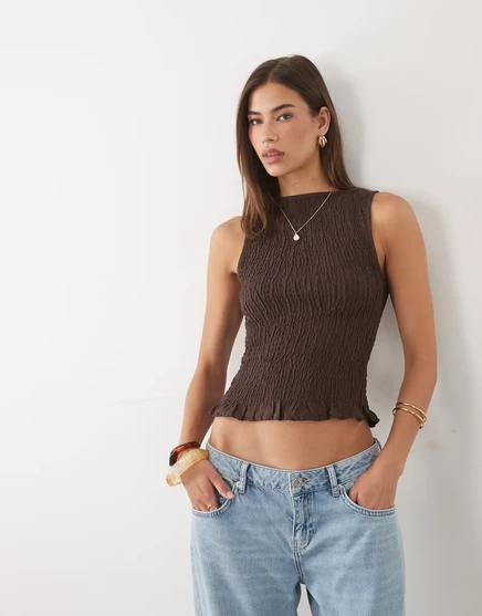 Женская майка ASOS Design под лен с присборкой, шоколадная