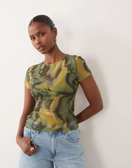 Детская футболка ASOS DESIGN из прозрачной сетки зеленого цвета с абстрактным рисунком green abstract