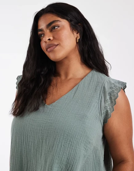 Женский топ Only Curve V-neck с текстурой, светло-зеленый