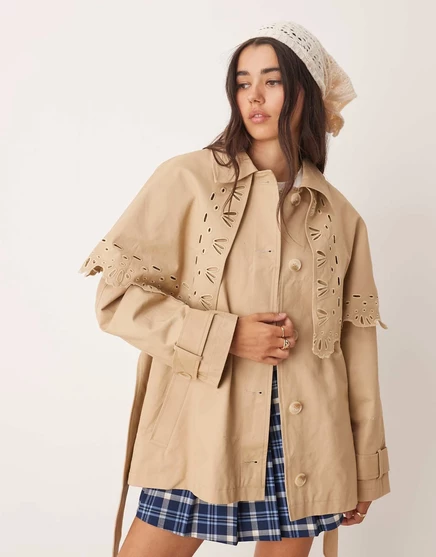 Женский кроп-тренч Miss Selfridge с накидкой, песочный