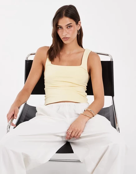 Женская майка ASOS Design двухслойная с квадратным вырезом, кремовая