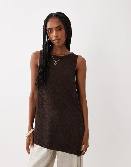 Женская майка ASOS Design вязаная A-line с тесьмой, мокко
