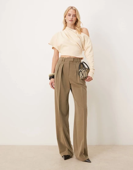 Высокие широкие брюки ASOS DESIGN, сшитые на заказ по индивидуальному заказу, со складками оливкового цвета olive