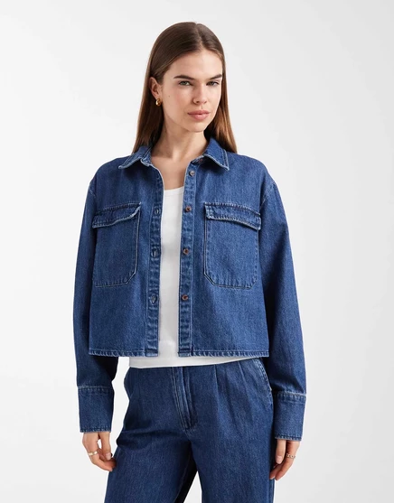 Женская джинсовая рубашка Vero Moda с карманами, голубая
