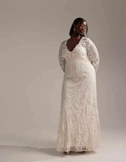 Женское свадебное платье ASOS Curve макси, с вышивкой, слоновая кость