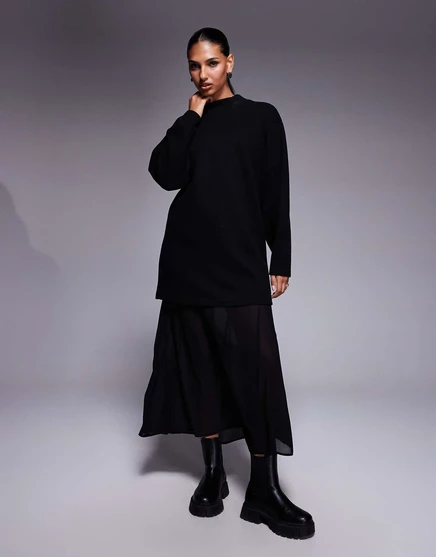 ДИЗАЙНЕРСКОЕ макси-платье ASOS DESIGN super soft 2-в-1 с шифоновой юбкой godet черного цвета black