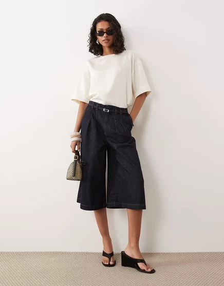 Джинсовые брюки-кюлоты ASOS DESIGN из денима, сшитые на заказ, после стирки с полосканием с поясом