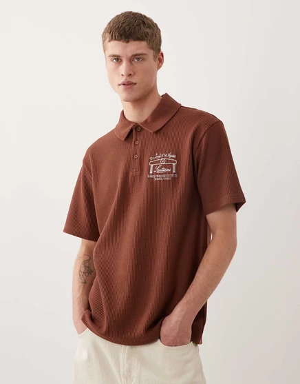 Мужское поло ASOS из фактурной плотной ткани, коричневое