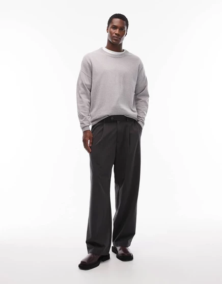 Брюки Jack &Jones со складками спереди темно-серого цвета dark gray melange