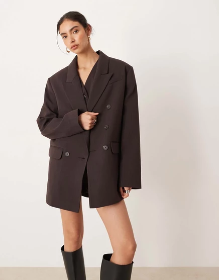Женский пиджак ASOS Design двубортный, шоколадный в полоску