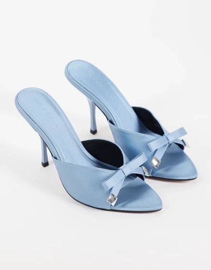 Женские мюли ASOS Design Nelly с бантом, сатиновые, синие