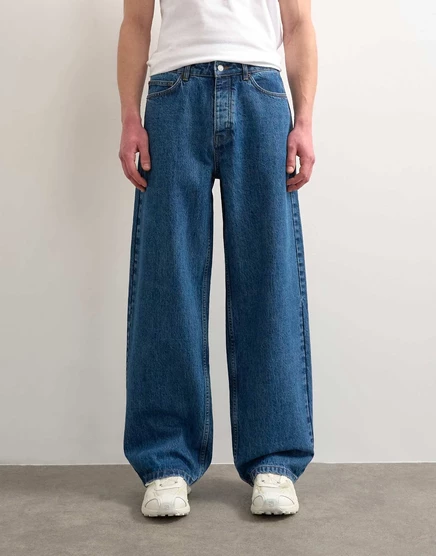 Мужские джинсы Topman ригидные свободного кроя средней стирки, синие
