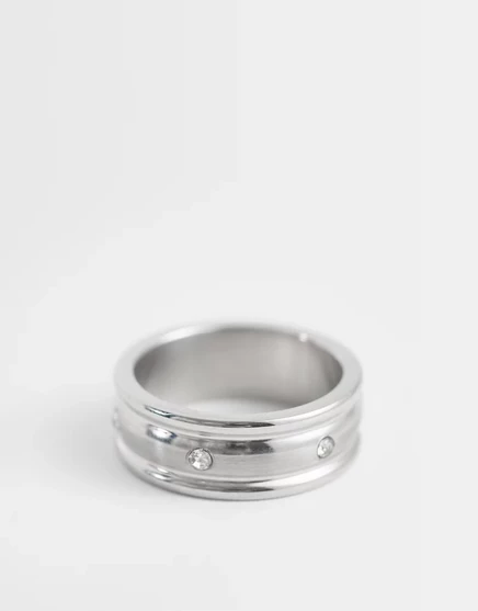 Мужское кольцо ASOS Design из нержавеющей стали с кристаллом, серебристое