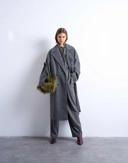 Двубортное пальто Topshop с удлиненным силуэтом, угольного цвета  charcoal