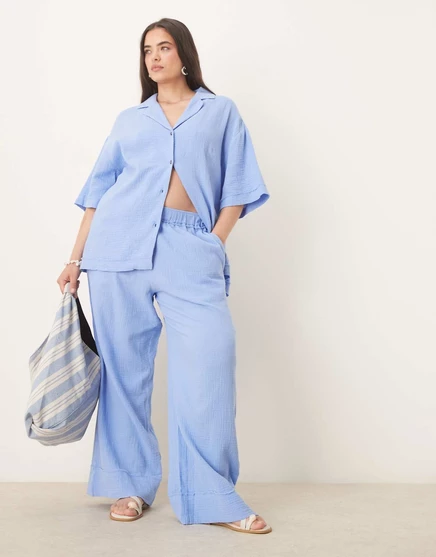 Облегающие брюки ASOS DESIGN Curve из марли с необработанным краем синего цвета - часть комплекта blue