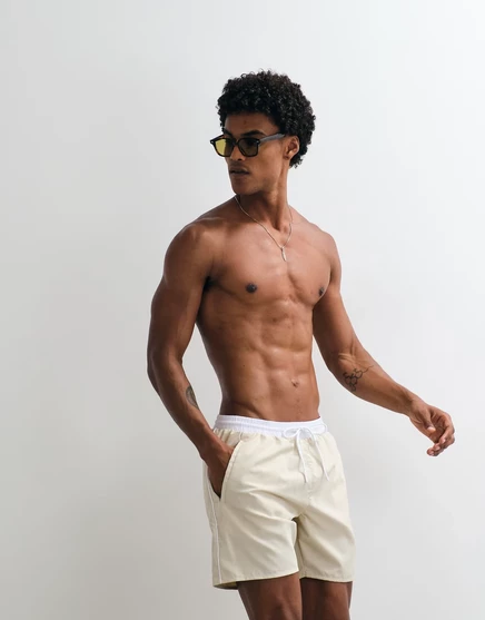 Шорты для плавания BOSS Bodywear Starfish с принтом логотипа в бежево-белом цвете