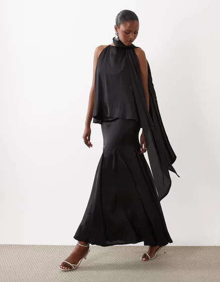 Женское платье ASOS Design макси многослойное с шарфом, черное