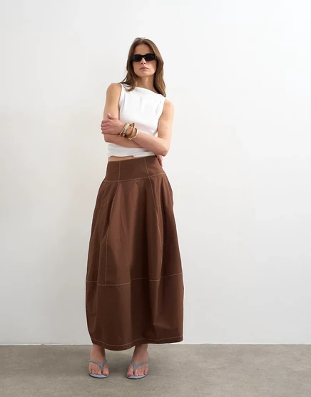 Женская макси-юбка TopShop Poplin, шоколадная