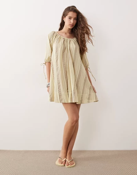Женское поплиновое мини‑платье asos design с завязками, желтое в полоску