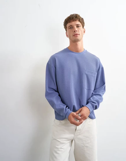 Мужской лонгслив Topman свободного кроя, средне-голубой